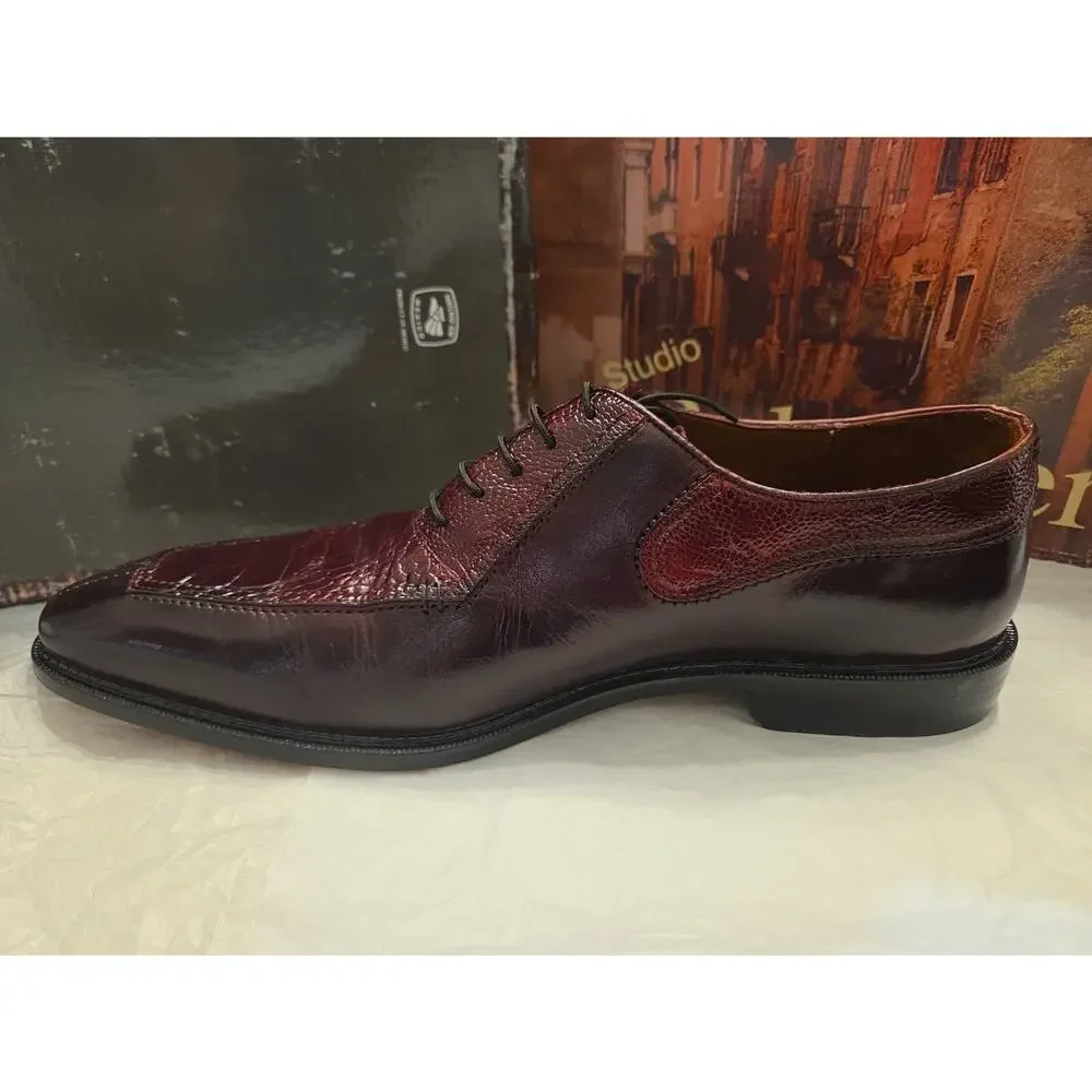 Belvedere Genuine Men Ostrich Leg DINO Burgundy Dress Shoes Size US9.5